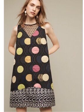 Nwot Maeve Anthro Tilde Jacquard Polka Dot Black Shift Dress party summer $188